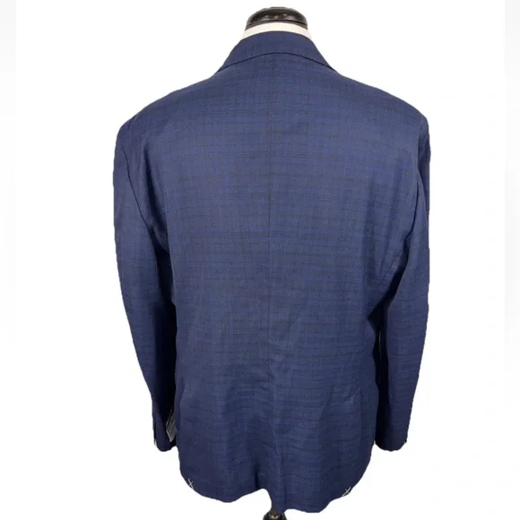 NWT KENNETH COLE CHILLFLEX BLUE CHECK HALF LINED PEAK LAPEL BLAZER 48R - Picture 4 of 13